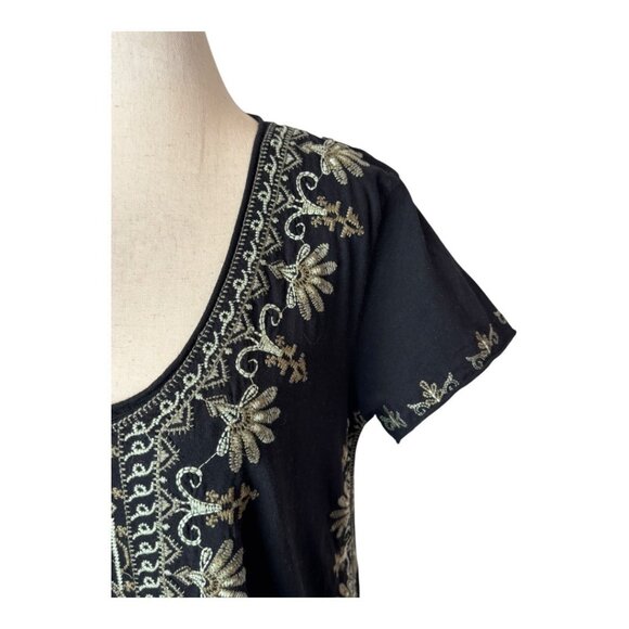 Johnny Was Shirt Women Small Black Cotton Knit Sean Embroidered Top Boho Cottage - Picture 6 of 9